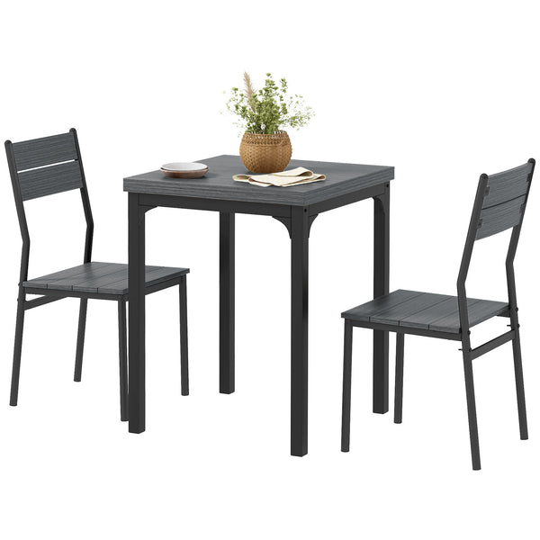 3-piece dining set for 2 with metal legs, grey wood effect