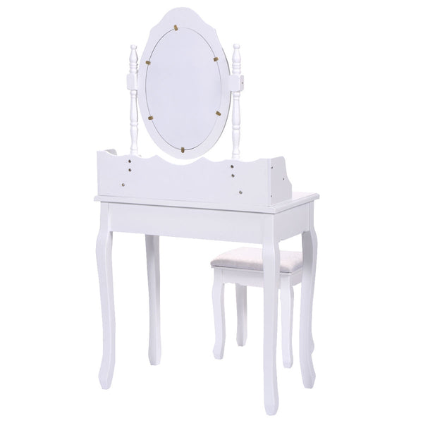 Wooden vanity set with oval mirror and 4 drawers for children, white