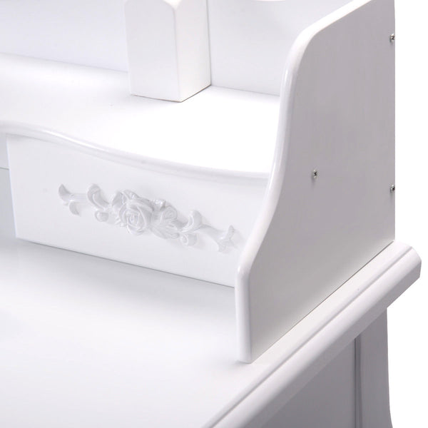 Wooden vanity set with oval mirror and 4 drawers for children, white