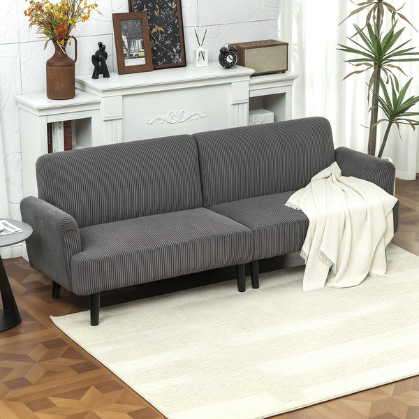 3-seater corduroy sofa with rubberwood legs and extra-wide seat, grey