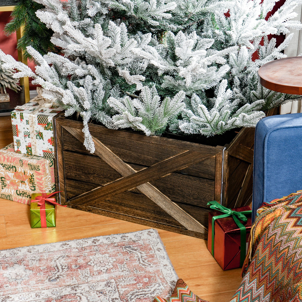 Christmas tree skirt with dark aged wood finish