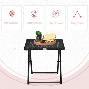 Folding garden coffee table in synthetic rattan, black
