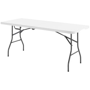 Portable folding plastic table with carrying handle
