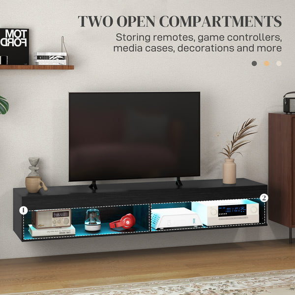 Modern wall-mounted TV cabinet with LED lighting for TVs up to 75 inches, black
