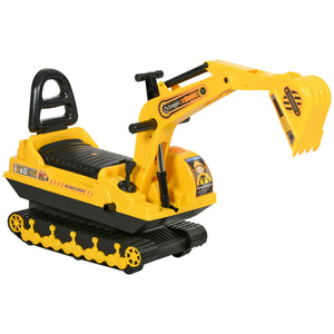 Self-propelled excavator with backhoe and under-seat storage