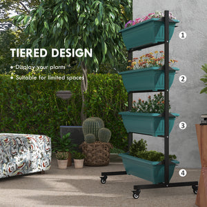 4-Tier Vertical Raised Garden Bed with 4 Bins, Casters and Stand for Outdoor Plants, Green