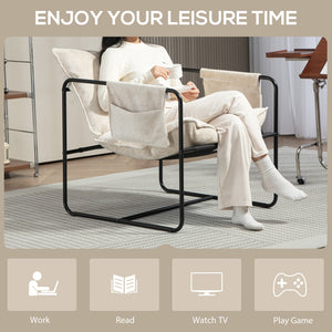 Armchair with side pockets and steel frame, beige