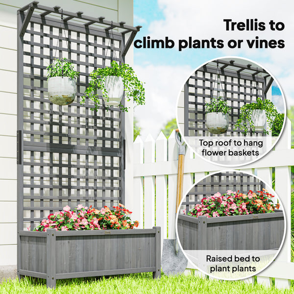 Wooden planter with trellis for climbing plants, dark grey