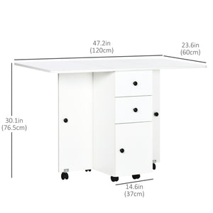 Folding dining table with drawers and storage cupboard, white