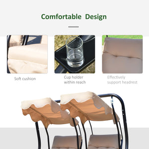 Deluxe Outdoor Metal Swing 2 Seater Separate with Canopy and Cushions - Beige