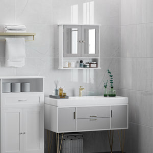 Medicine cabinet with double doors, white and gray