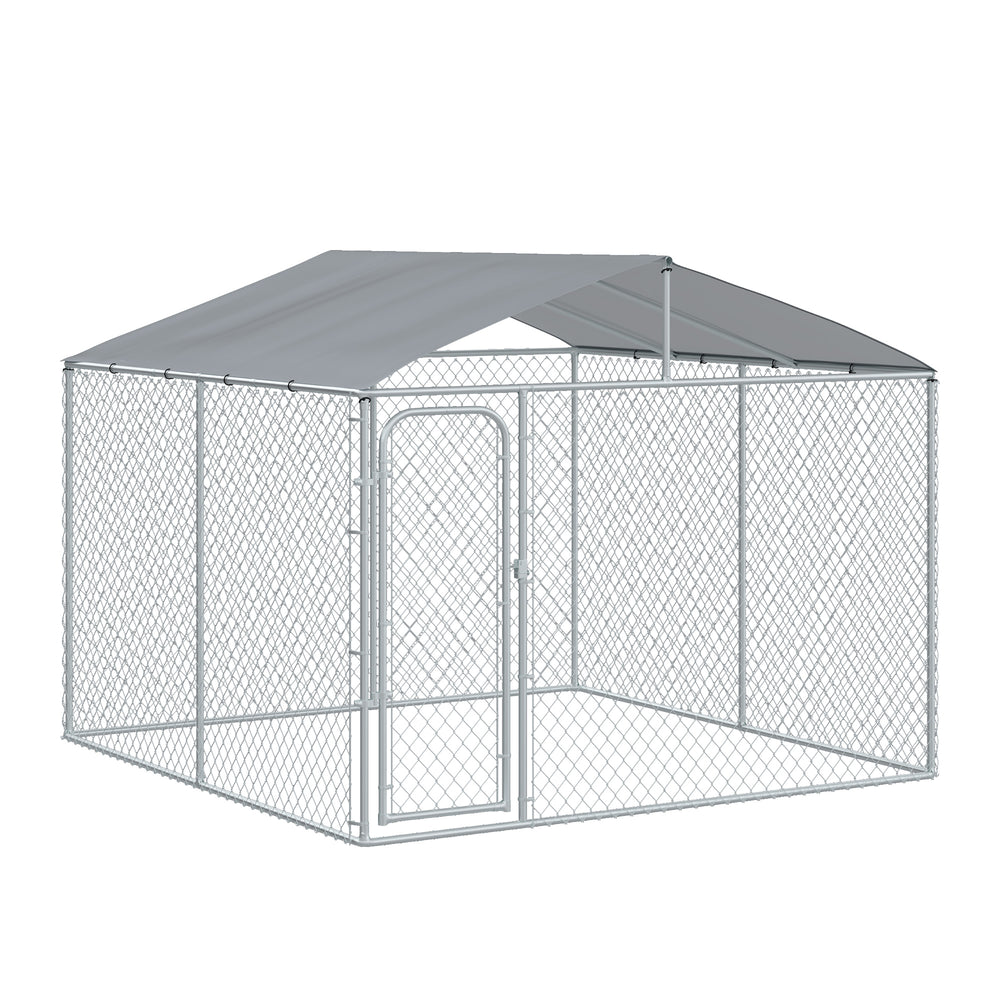 Outdoor enclosure with roof, steel padlock and wire mesh side panels