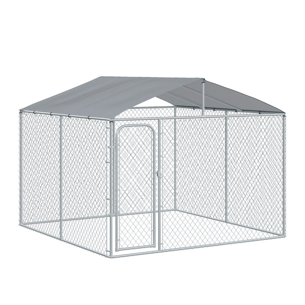 Outdoor enclosure with roof, steel padlock and wire mesh side panels