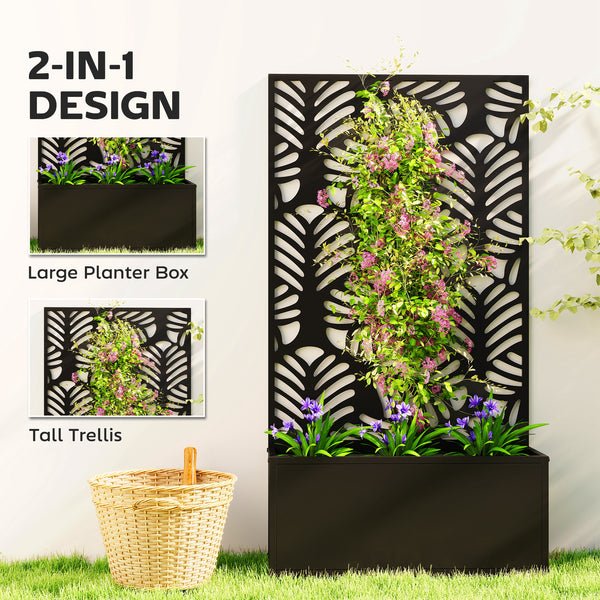 Metal planter with trellis for climbing plants 