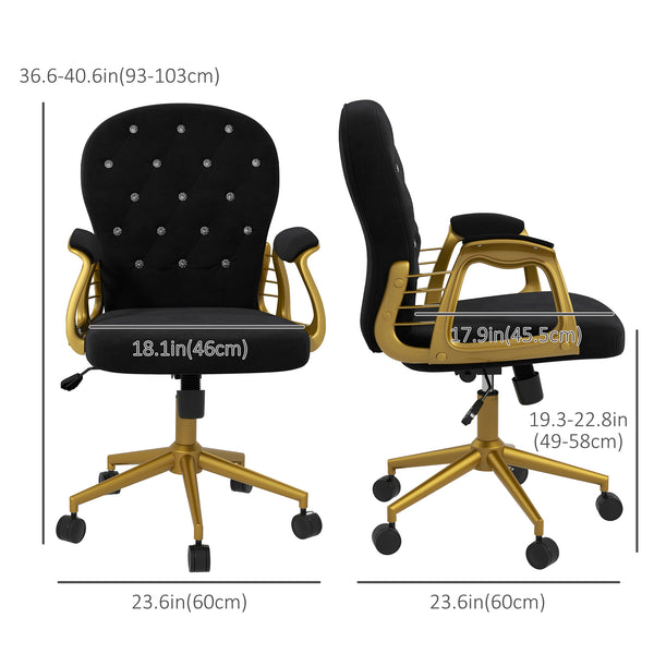 Black and gold tufted velvet office chair