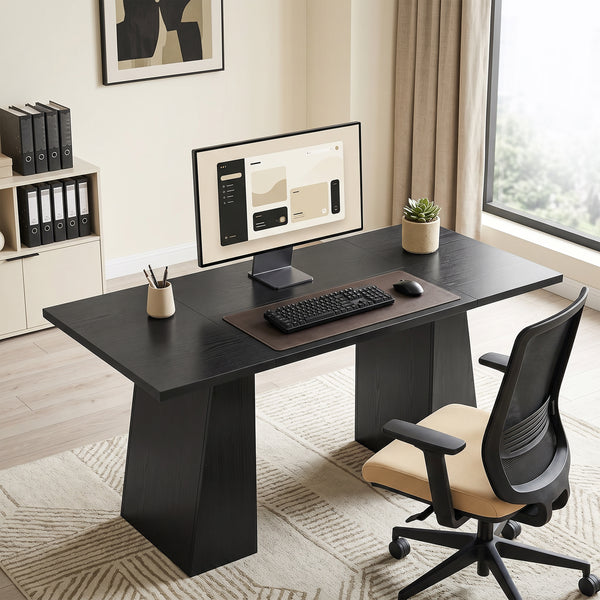 63-in. trapezoid leg desk, black