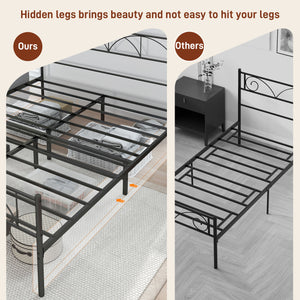 Metal platform bed frame with headboard, easy assembly, Queen size