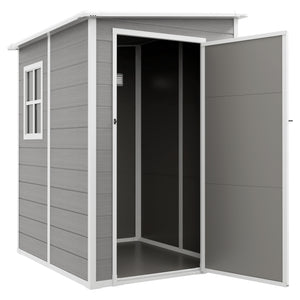 Lean-to garden shed with window, ventilation and plastic roof, grey