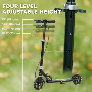 Scooter with light-up wheels, adjustable handlebars, rear brake and handbrake, black