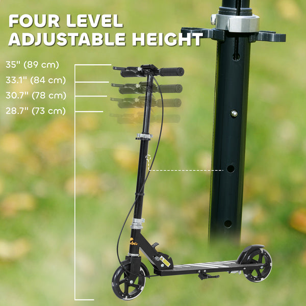 Scooter with light-up wheels, adjustable handlebars, rear brake and handbrake, black