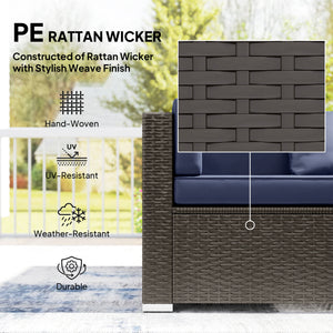 7-piece braided resin garden set with coffee table, rattan corner sofa, navy blue