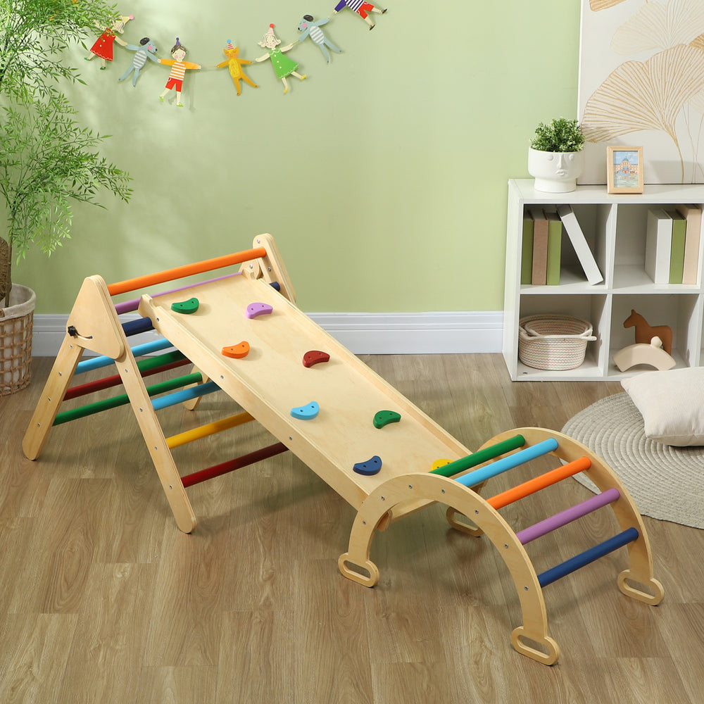 Pikler 5-in-1 Triangle Set with Ladder, Ramp and Arch, Multi-Color