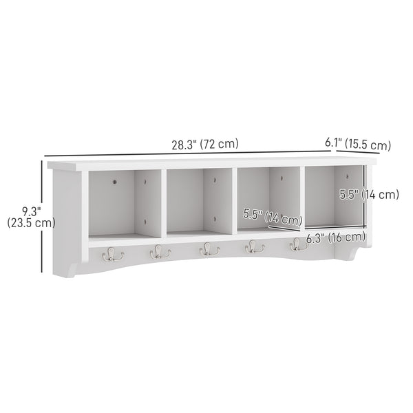 Wall-mounted coat rack with shelf, white