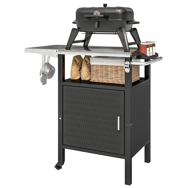 Kitchen trolley with stainless steel top, silver and black