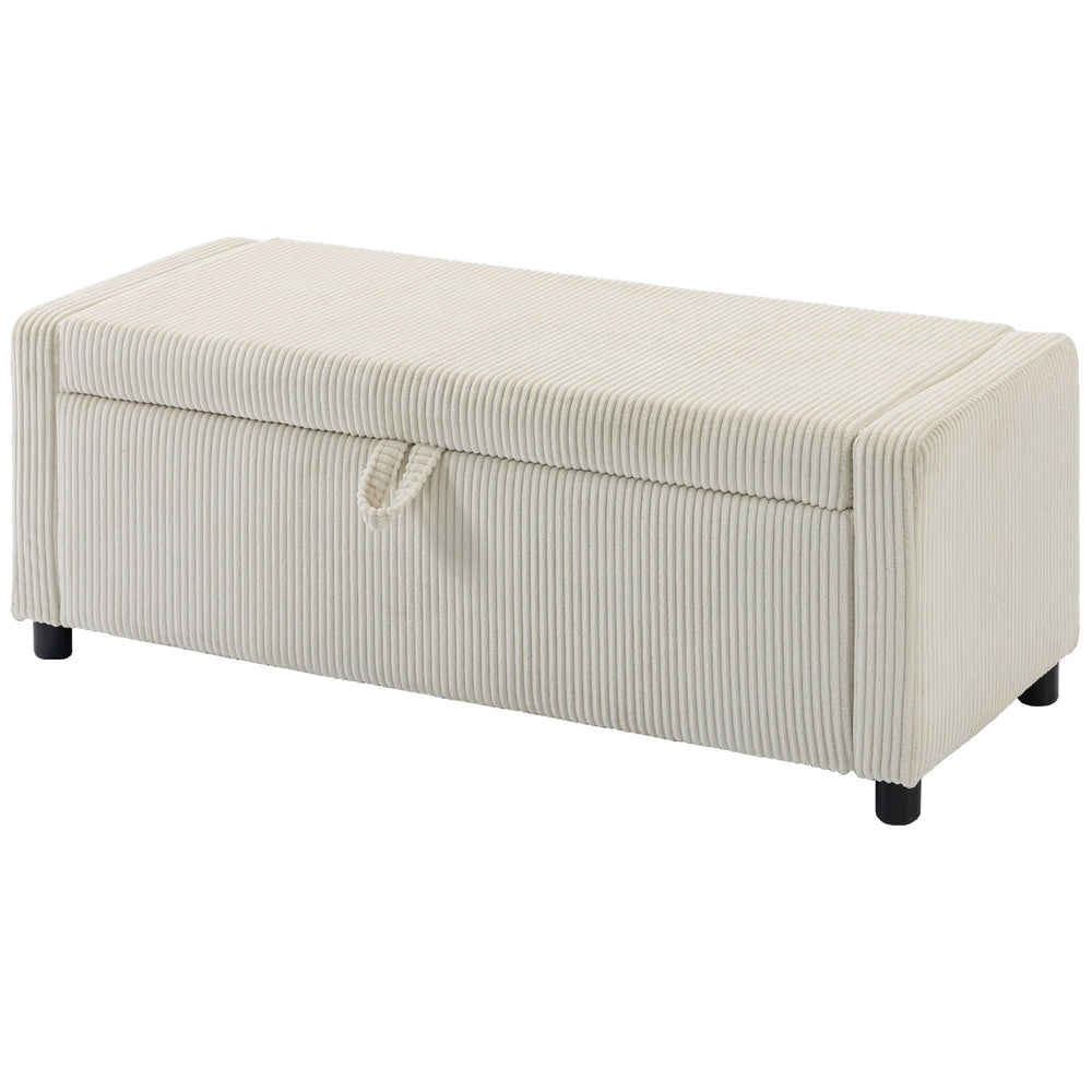 Tufted corduroy storage ottoman with thick padding, beige