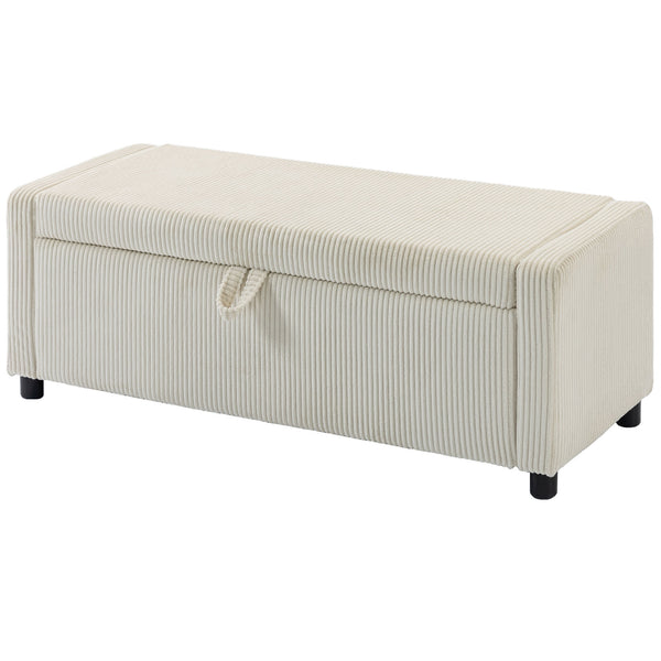 Tufted corduroy storage ottoman with thick padding, beige