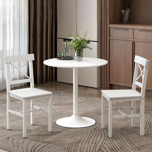 Set of 2 white wooden dining chairs with cross backrest