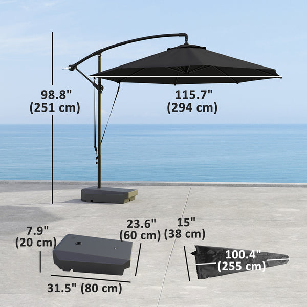 3m Cantilever Parasol with Fillable Base, Windproof Strap and Cover, Cantilever Parasol with Crank, UPF 50+, Grey