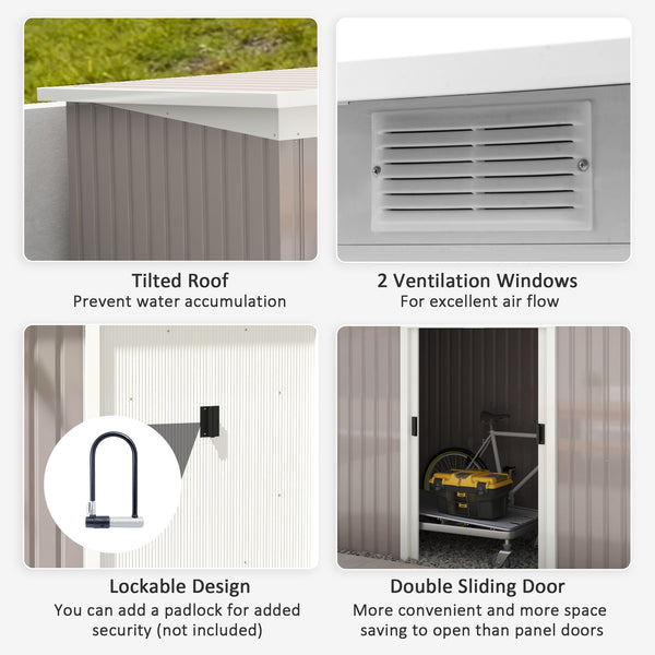 Metal garden shed with foundation kit, ventilation and doors, light grey