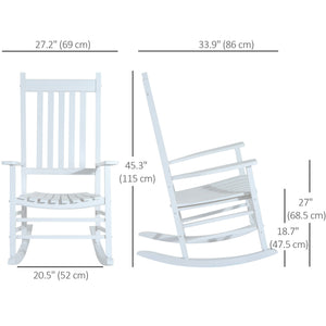 Wooden White Porch Rocking Chair Patio Rocking Single Leisure Reclining Seat Armchair