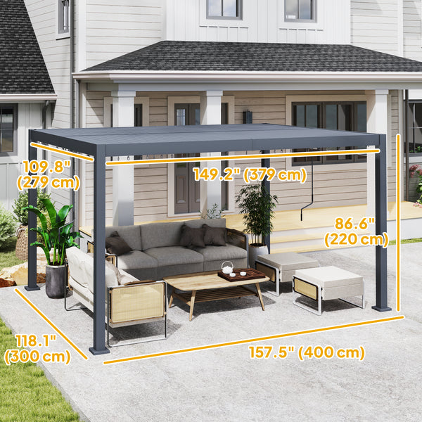 10' x 12' Louvered Pergola with Adjustable Metal Roof and Aluminum Frame, Outdoor Hardtop Gazebo with Drainage System
