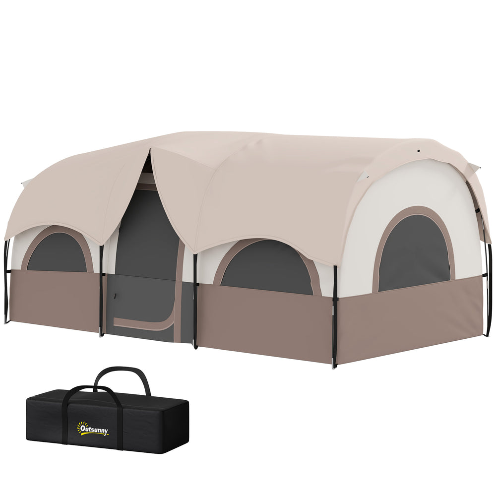 4-6 Person Camping Tent, 3 Room Cabin Tent, Waterproof 3000mm &amp; UPF 30+, with Sewn-in Groundsheet &amp; Carry Bag, Khaki