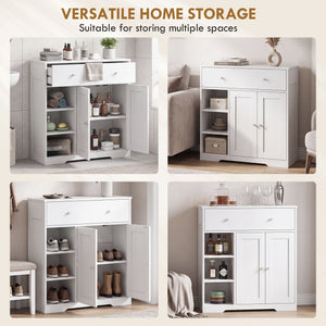 Bathroom storage cabinet with drawer and open compartments, white
