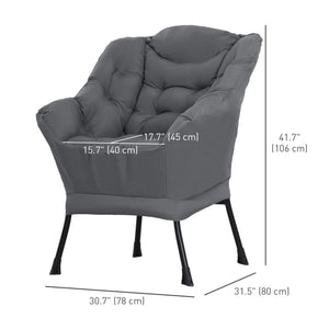 Modern accent chair with side pockets and solid steel legs, gray