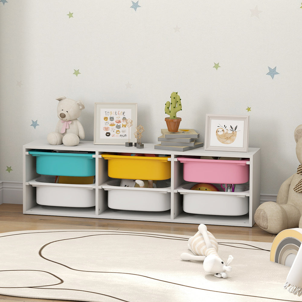 Toy storage with 6 removable plastic bins