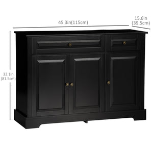 Modern sideboard with 2 drawers and adjustable shelves, black.
