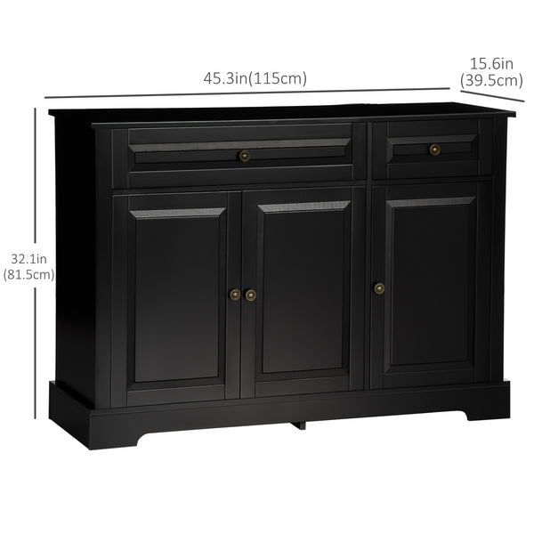 Modern sideboard with 2 drawers and adjustable shelves, black.