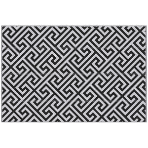 Reversible Outdoor Patio Rug, 1.5 x 2.4m Plastic Straw Mat for Garden, Patio, Beach, Camping, Black and White