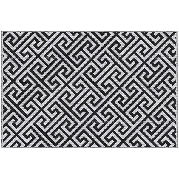 Reversible Outdoor Patio Rug, 1.5 x 2.4m Plastic Straw Mat for Garden, Patio, Beach, Camping, Black and White
