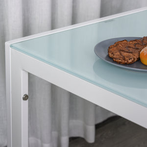 Rectangular 5-piece kitchen set with glass table and chairs, faux leather upholstery, white.