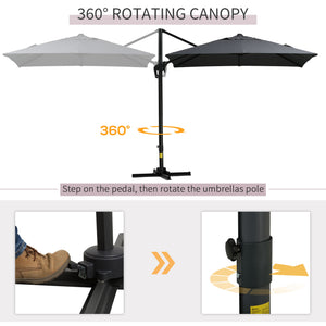 Square cantilever parasol with cross base, dark grey
