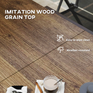 Extendable dining table with aluminum trim and steel frame, brown