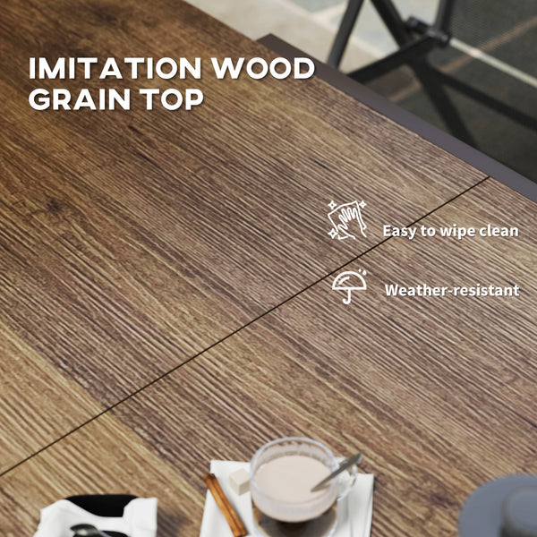 Extendable dining table with aluminum trim and steel frame, brown