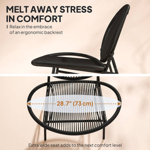 3 Piece Wicker Patio Furniture Set with Steel Table for Porch and Balcony, Black