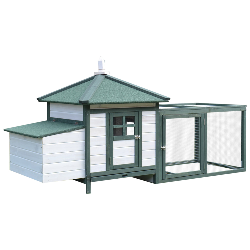 77" Chicken Coop with Nesting Box and Outdoor Run, Green