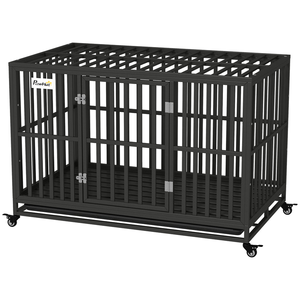 49" Heavy-Duty Steel Dog Crate with Wheels, Black